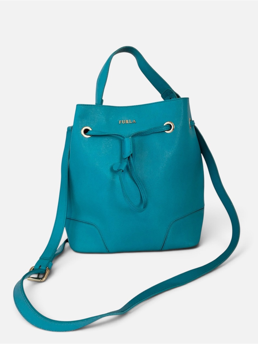Furla Turquoise Leather Drawstring Shoulder Bag